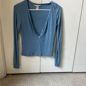 Victoria's Secret Blue Fitted Long Sleeve Blouse